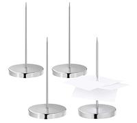 TSHAOUN 4 Pcs Paper Memo Holder, Receipt Spike Paper Spike Receipt Bill Ticket Note Memo Spike with Round Base, Metal Straight Rod Receipt Holder for Restaurant Kitchen Hotel Office (Silver)
