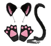 TSHAOUN 4 Pieces Fox Costume Included Black Fox Ears Headband Tail Paw Gloves Animal Costume for Kids Girls Fancy Dress Up Fox Cosplay Children Adult Halloween Costume Stage Show.