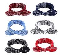 TSHAOUN 6 Pieces Paisley Headbands Boho Bow Bandana Knot Headwrap, Retro Elastic Rabbit Ear Hairband for Girls and Women,Hair Bands Wide Elastic Hairband Turban Fashion Hair Accessories (6 PCS)
