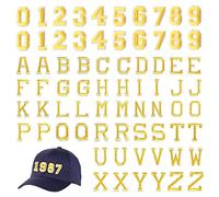 TSHAOUN 72 Pcs Iron on Letters Numbers Patches, A-Z Letter Patches and 0-9 Number Patches, Number Letter Embroidered Fabric Patch for Clothes, Jeans, Backpacks, Hats, DIY Crafts (Gold)