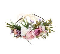 TSHAOUN Adjustable Floral Wreath Headband Crown with Rose Flowers, Hair Wreath, Wedding Boho Flower Crown with Ribbon for Women Girls (1 pack)