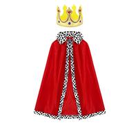 TSHAOUN Adults King Queen Costume Set, 2 Pcs Set King Robe Queen Robe with Crown, Red Robe Cloak for King Queen Role Play Halloween Costume Stage Performance, 120cm Length for Men and Women (Red)