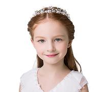 TSHAOUN Flower Girl Hair Accessories Pearl Hair Flower Headbands Crystal Rhinestone Headpiece for Wedding Party Outdoor Filming Taking Photo Special Day Holiday Girls Gift Birthday Present (White)
