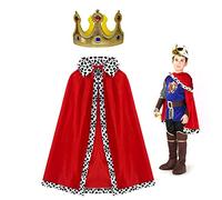 TSHAOUN King Costume Set for Kids, Prince Cloak and Crown 2 Pcs Set for Role Play, Halloween and Nativity Costumes, Stage Performance, One Size, 80cm for Kids 90-135cm (Red)