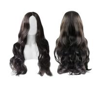 TSHAOUN Long Curly Wigs Black 28 Inch/70cm Charming Women Long Wave Curly Oblique Bangs Wig, Ladies Girls Fancy Dress Hair Wigs, Women's Full Hair Natural Wavy Wig for Daily Cosplay Wear (Black)
