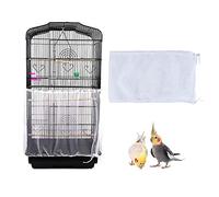 TSHAOUN Universal Birdcage Cover, Seed Catcher Nylon Mesh Parrot Cage Skirt, Tidy Bird Cage Mesh Net Cover Skirt Guard, Ventilate Dustproof (L, White)