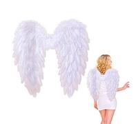 TSHAOUN White Fairy Angel Wings White Angel Leprechaun Wings Feather Wings White Angel Costume Women for Halloween Party 45 x 45 White Deluxe Real Feathers. (White)