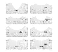 Tshirt Guide Ruler Alignment Tool Set 8 Sizes Transparent PVC Measurement Ruler For Clothing Design Screen Printing Tailoring Sublimation HTV Pressing Adults Teens Toddlers Babies (Round neck ruler