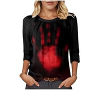 Tshirt Halloween Tshirts for Women 3/4 Sleeve Bloody Shirt Blood Tshirt Womens Blouse Casual Pumpkin Halloween T Shirt Loose Tunic T Shirts GhostsPumpkinsSpiders Round Neck (M) Wine