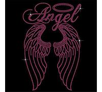 TShirt Showroom Angel with long wings Hotfix Rhinestone Diamante Iron-on Transfer Motif Applique (Dark Pink)