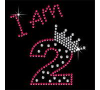 TShirt Showroom I am 2 Birthday Hotfix Rhinestone Diamante Iron on Transfer Motif Applique - Dark pink and Crystal