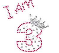 TShirt Showroom I am 3 Birthday Hotfix Rhinestone Iron on Transfer Motif Applique - Dark pink and Crystal