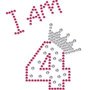 TShirt Showroom I am 4 Birthday Hotfix Rhinestone Iron on Transfer Motif Applique - Dark pink and Crystal