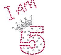 TShirt Showroom I am 5 Birthday Hotfix Rhinestone Iron on Transfer Motif Applique - Dark pink and Crystal