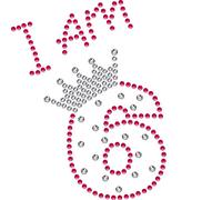 TShirt Showroom I am 6 Birthday Hotfix Rhinestone Iron on Transfer Motif Applique - Dark pink and Crystal