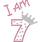 TShirt Showroom I am 7 Birthday Hotfix Rhinestone Iron on Transfer Motif Applique - Dark pink and Crystal