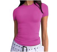 Tshirt Tops Women UK Sale Clearance Slim Fit Basic Tee Top Crew Neck Skinny Sexy T-Shirt Solid Casual Blouses Crop Stretch Blouse Top Pullover Comfort Lightweight Summer Shirts Gym Tops for Women UK