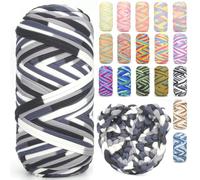 Tshirt Yarn for Crocheting,Rainbow T Shirt Chunky Elastic Fabric Thick T-Shirt Crochet Yarn for Beginners Crocheting Hand Knitting Bag/Basket/Coasters/DIY Crafts/Home Decor 200G-Black White Grey