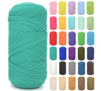 Tshirt Yarn for Crocheting,T Shirt Chunky Elastic Fabric Thick T-Shirt Crochet Yarn for Beginners Crocheting Hand Knitting Bag/Basket/Coasters/DIY Crafts/Home Decor 200G(Peacock Green)
