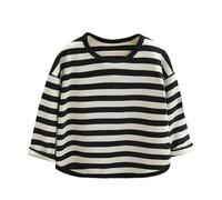 Tshirts for Kids Black&White Striped Round Neck T-Shirts Long Sleeves Tops Loose Fit Comfy Sweatshirt Back to School Classic Casual Spring Wear 5 Years Black
