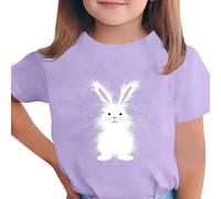 Tshirts for Kids Fluffy Bunny Print Short Sleeve t-Shirts Round Neck Comfy Tops for Girls Easter Egg Hunts Park Playdates Casual Spring Outings Trendy wear Purple 3 Years