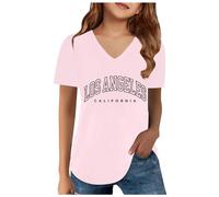Tshirts for Kids Girls Age 3-13 Years Los Angeles T Shirts Tunic Tops for Teenage Girls Short Sleeve V Neck Graphic Summer Athletic Casual School Vacation Blouse (12-13 Years, Pink)