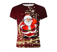 Tshirts for Men Funny Funny Tshirts for Men 2024 Men's Christmas Winter Autumn Neck Top Casual Sleeve Blouse O Printed Short T-Shirt Men's Blouse Christmas Tee Shirts (Red, M)