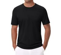 Tshirts Men UK Classic Solid Short Sleeve Tshirt Summer Comfy Breathable Basic Tops Simple Soft Lightweight Stretch Tee Shirts Mens T Shirt for Vacation Lounge Wear (Black,L)