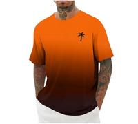 Tshirts Men UK Cool Summer Fitness Oversized Gradient Hawaii Print Relaxed Fit T Shirts Short Sleeve Breathable Soft Fashion Beach Outdoor Casual Top (01-2-Orange, L)