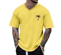 Tshirts Men UK Novelty T-Shirt Short Sleeved Crew Neck Fathers Day Tshirt Graphic Linen Shirts Muscle Fit Basic Tees Hippie Ribbed Knited Pullover Tops Mens Clothes Sale Clearance (Yellow,L)