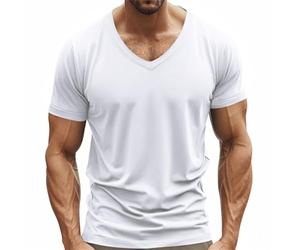 Tshirts Men UK Plain V-Neck Short Sleeve Slim Fit Quick-Dry Moisture Wicking Stretch Breathable T Shirt Gym Workout Athletic Muscle Training Outdoor Top (White, XXL)