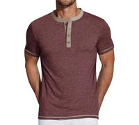 Tshirts Men UK Short Sleeve Half Buttons Tee Pullover Lightweight Soft Breathable Mens Tshirt Training Hiking Workout Athletic Tee Medium Elasticity Muscle Fit Sportswear Tshirts Wine