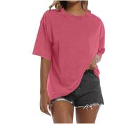 Tshirts Women UK Oversize Short Sleeve Crewneck T Shirts Acid Washed Tops Off The Shoulder Oversized Gym T Shirts for Women Baseball Boyfriend Tee Retro Streetwear Plus Size Rose Gold