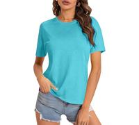 Tshirts Women UK Short Sleeve Crew Neck Tops Comfy Work Office Tees Under Wear Ladies Long T Shirts Cotton Tees for Women UK Plus Size S-5Xl Aqua Blue 3XL