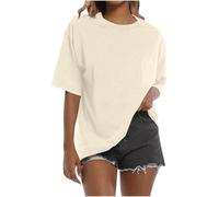 Tshirts Women UK Washed T Shirts Short Sleeve Crewneck Tops Floaty Longline T Shirts for Women UK Outdoor Vintage Streetwear Plus Size Camel