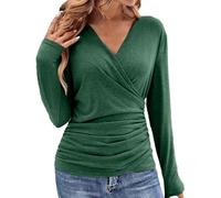 Tshirts Women UK Womens V Neck Ruched Tops Wrap Shirts Summer Casual Fitted T Shirts 2024 Tshirts Women UK (Green, M)