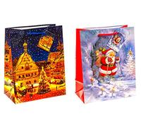 TSI 84016 Gift Bag Xmas Double (Santa and Christmas Market), Pack of 12, Size: Medium (23 x 18 x 10 cm)