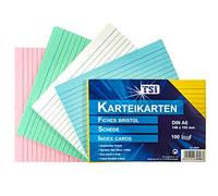 TSI Index Cards Assorted Colours, Pack of 100, Lined, Size: DIN A6 (148 x 105 mm), Item No. 65896