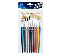 TSI School Paintbrush Set, 12-piece, hair brushes (sizes 1, 2, 4, 6, 8 and 10) - bristle brushes (sizes 4, 6, 8, 10, 12 and 14), coloured lacquered handles, item no. 49111