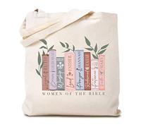 TSIIUO Bible Verse Christian Canvas Tote Bag Cute Graphic Women of The Bible Faith Reusable Shopping Bag Funny Gift, White, 15.8 x 13.5 inches