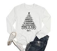 TSIIUO Women's Christmas Tree Christian Sweatshirt Funny Religious Prints Shirts Jesus Long Sleeve Xmas Tops Casual Tees, White, Large