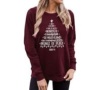 TSIIUO Women's Christmas Tree Christian Sweatshirt Funny Religious Prints Shirts Jesus Long Sleeve Xmas Tops Casual Tees, Red, XL