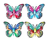 Tsilin 4 Pcs Metal Butterflies Spring Garden Decor,Multicolored Large Butterfly Statues Wall Art Decor Hanging Ornament for Indoor Outdoor Backyard Porch Patio Fence Summer Decorations