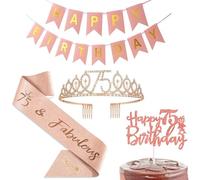 Tsilin Happy 75th Birthday Party Favor Supplies for Women,75th Birthday Sash Tiara Crown Rose Gold Birthday Cake Topper Happy Birthday Banner,Gift For Women Birthday Party Decoration(75th), BW-01