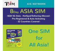 TSIM Asia & Australia SIM Card | 8 Days 6GB | Now with 5G Network | Auto Activating | Australia, Bali, Cambodia, China, Hong Kong, Indonesia, Japan, Malaysia, Singapore, South Korea, Taiwan, Vietnam
