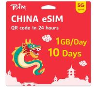 TSIM China eSIM 10 Days | 1GB/Day 5G Speed | Auto Activating | Hotspot Sharing Allowed | eSIM QR Code Sent by Email within 24Hrs of Shipping | Scan QR Code and use Immediately | Data Only No Voice