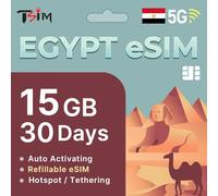 TSIM Egypt eSIM 30 Days | 15GB High Speed Data | Auto Activating | Hotspot Sharing Allowed | eSIM QR Code Sent by email Within 24Hrs of Shipping | Scan QR Code and use Immediately | Data Only No Voice