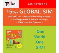 TSIM Global SIM Card | 15 Days 6GB | Now with 5G Network | Auto Activating | 150 Countries Covered: Asia, Europe, America, Australia & Africa