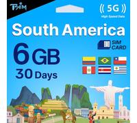 TSIM South America SIM Card 30 Day | 6 GB Internet in 5G/4G/LTE (Data Sharing Allowed) | Use in Brazil, Chile, Colombia, Peru, Uruguay & Costa Rica | High Coverage 5G Network.