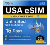 TSIM USA eSIM 15 Days with Call Home | High Coverage | 50GB High Speed Data on AT&T Network | Unlimited Local + International Call/Texts in USA (including Alaska) | Get eSIM Same Day!
